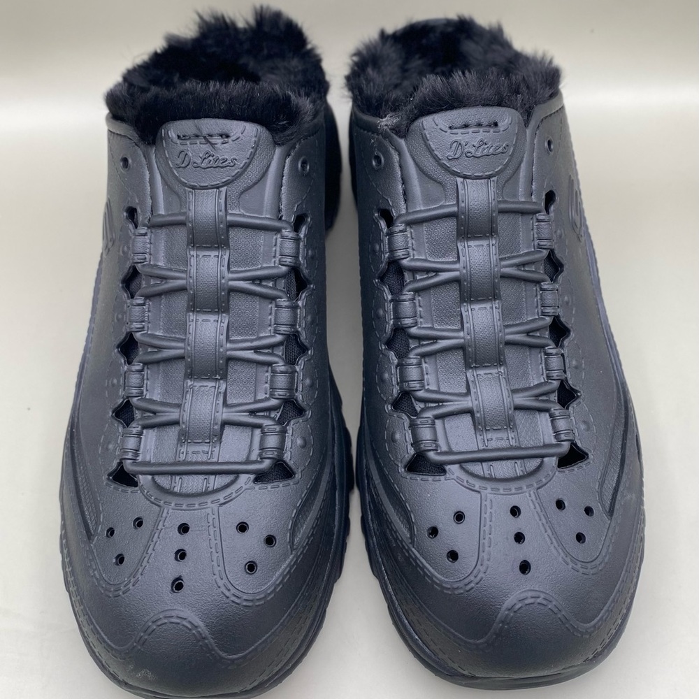 Skechers Foamies D’Lites 2.0 Fleece Lined Mule Sneakers Women’s 7 Black New - Picture 3 of 14